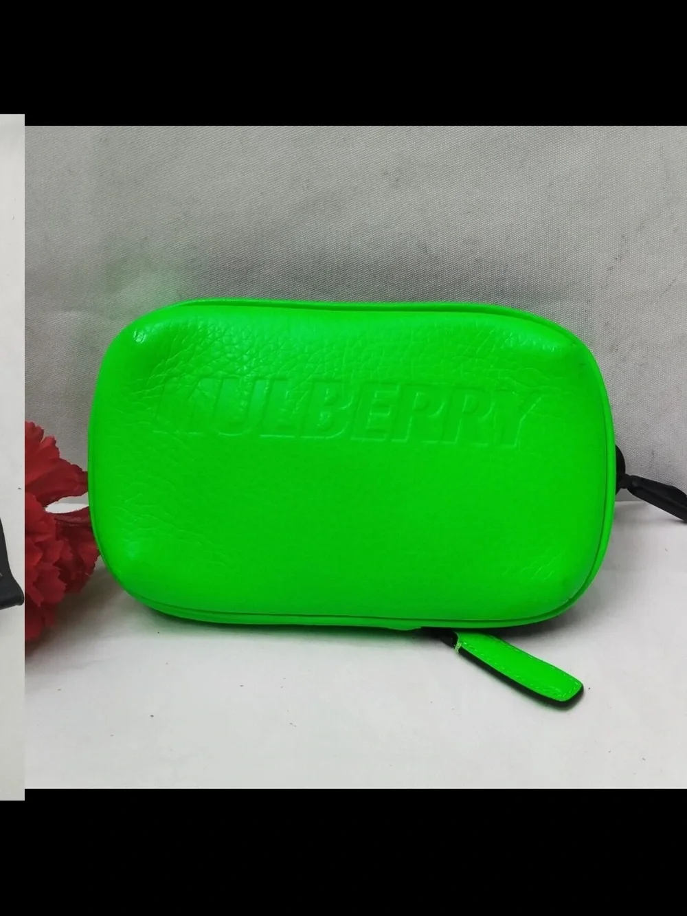 Mulberry Neon Green Zip Pouch Case with Embossed Logo